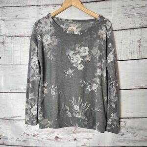 Chaser Womens Sweater Gray Large Floral Scoop Neck Long Sleeve Pullover